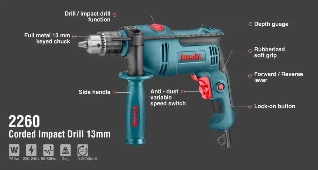 Electric Impact Drill-750W-13mm-3000RPM