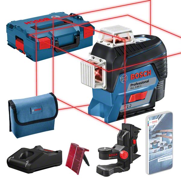 Joonlaser Bosch GLL 3-80 C, (1x2.0Ah), BM1, ± 0.2 mm/m, 30 - 120 m