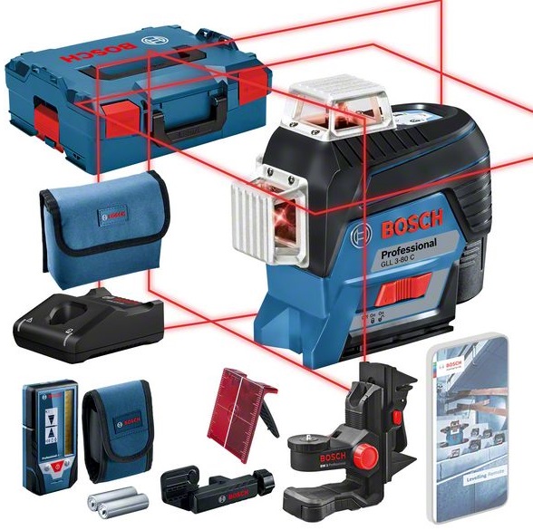 Joonlaser Bosch GLL 3-80 C, (1x2.0Ah), BM1, LR7, ± 0.2 mm/m, 30 - 120 m