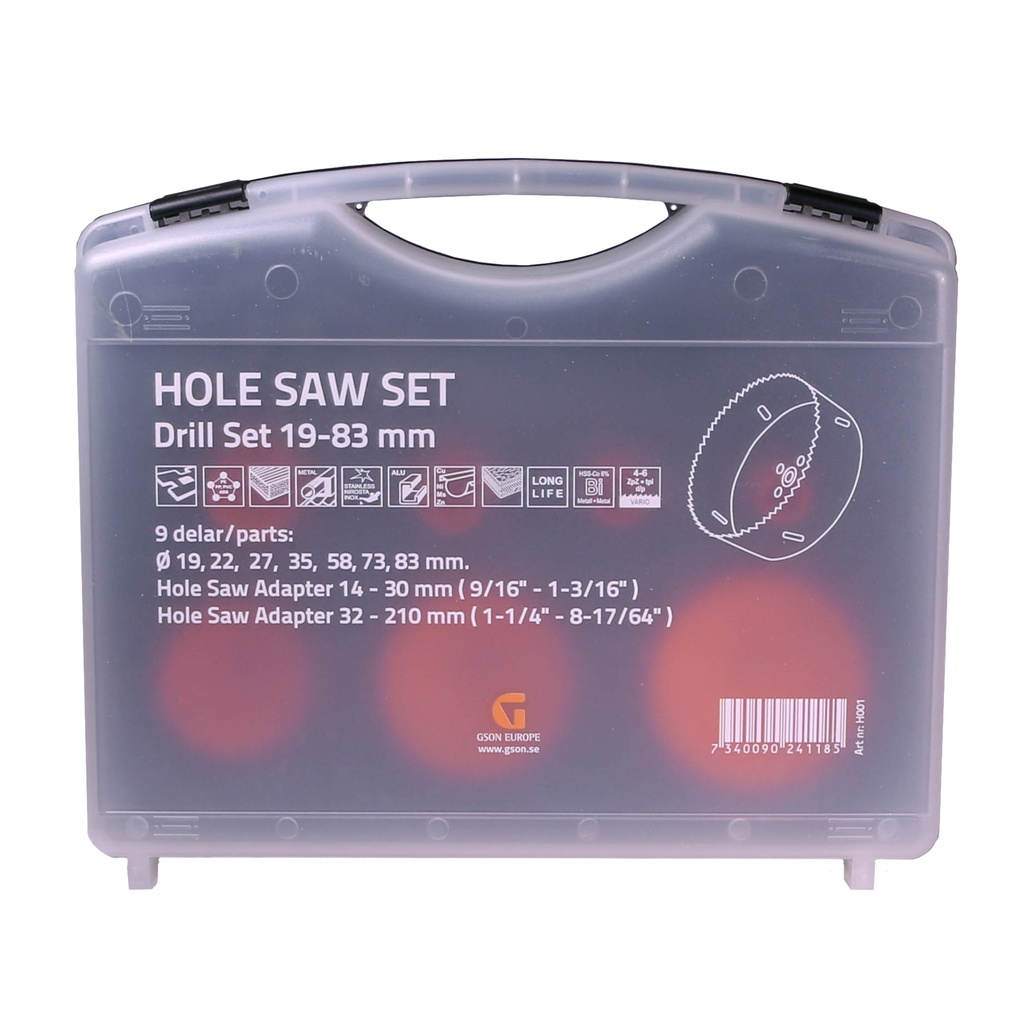 Hole Saw Bi-Metal Cobolt Set 9 pcs 19,22,27,35,58,73,83 mm