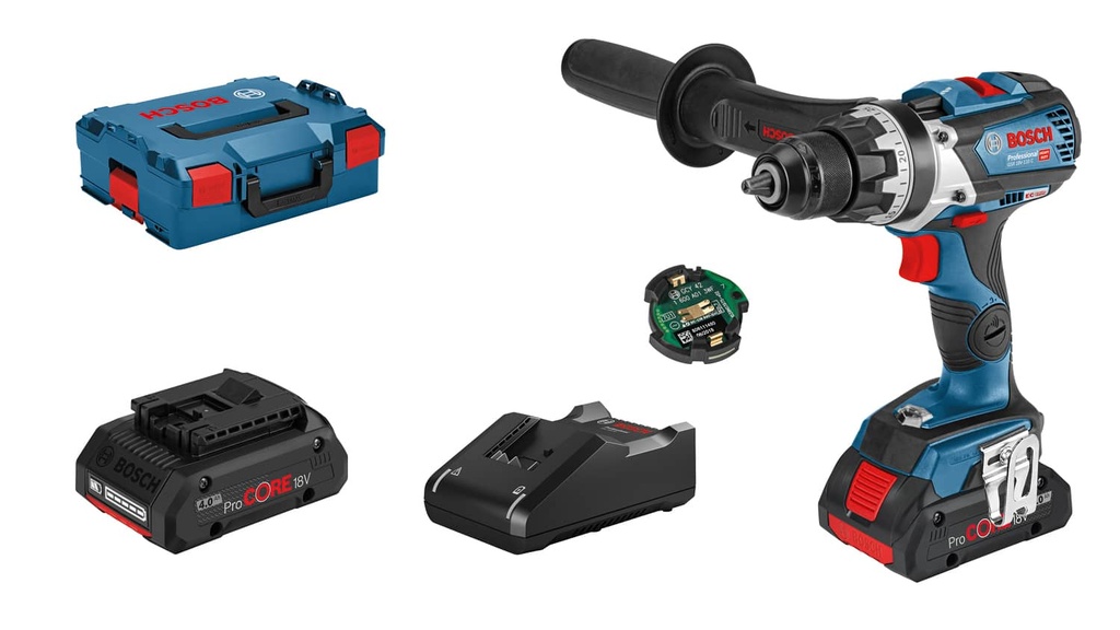 Akutrell Bosch GSR 18V-110 C, (2x4.0Ah ProCORE 18V), CoMo, GAL 18V-40, 0-480 / 0-2.100 min.-1