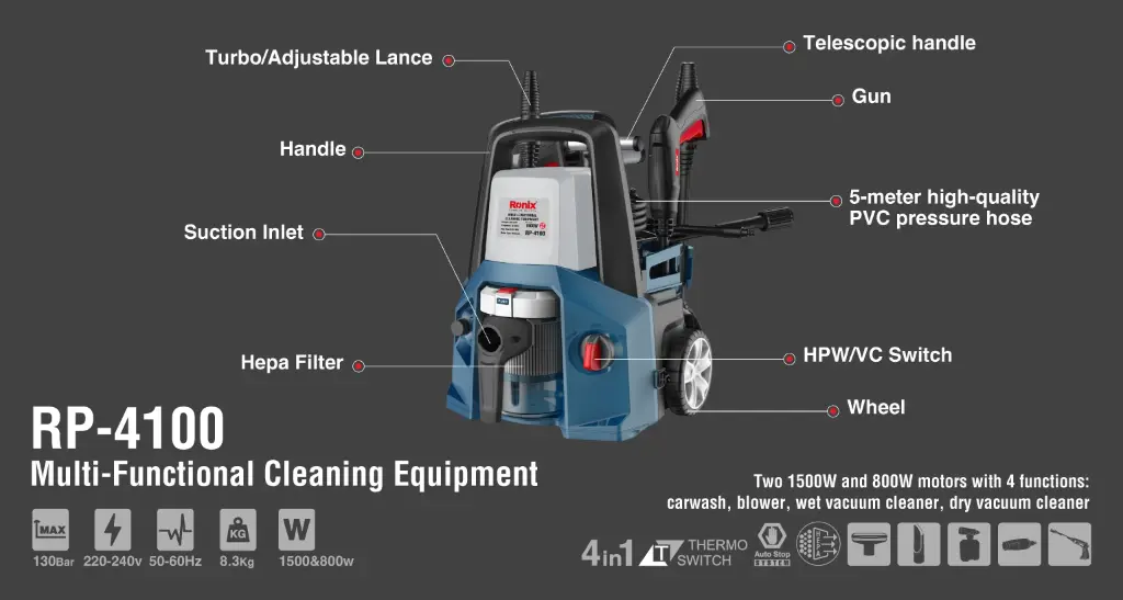Multifunctional High Pressure Washer(4in1) 130bar-1400W