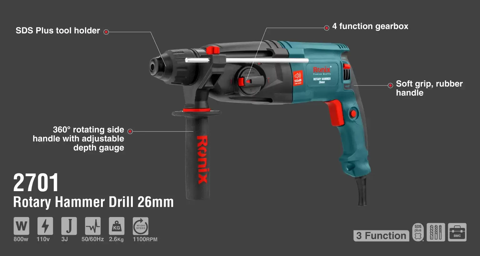 Rotary hammer 800W-26mm