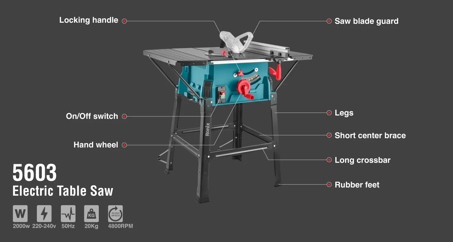 Electric Table Saw 2000W-250mm-steel profile