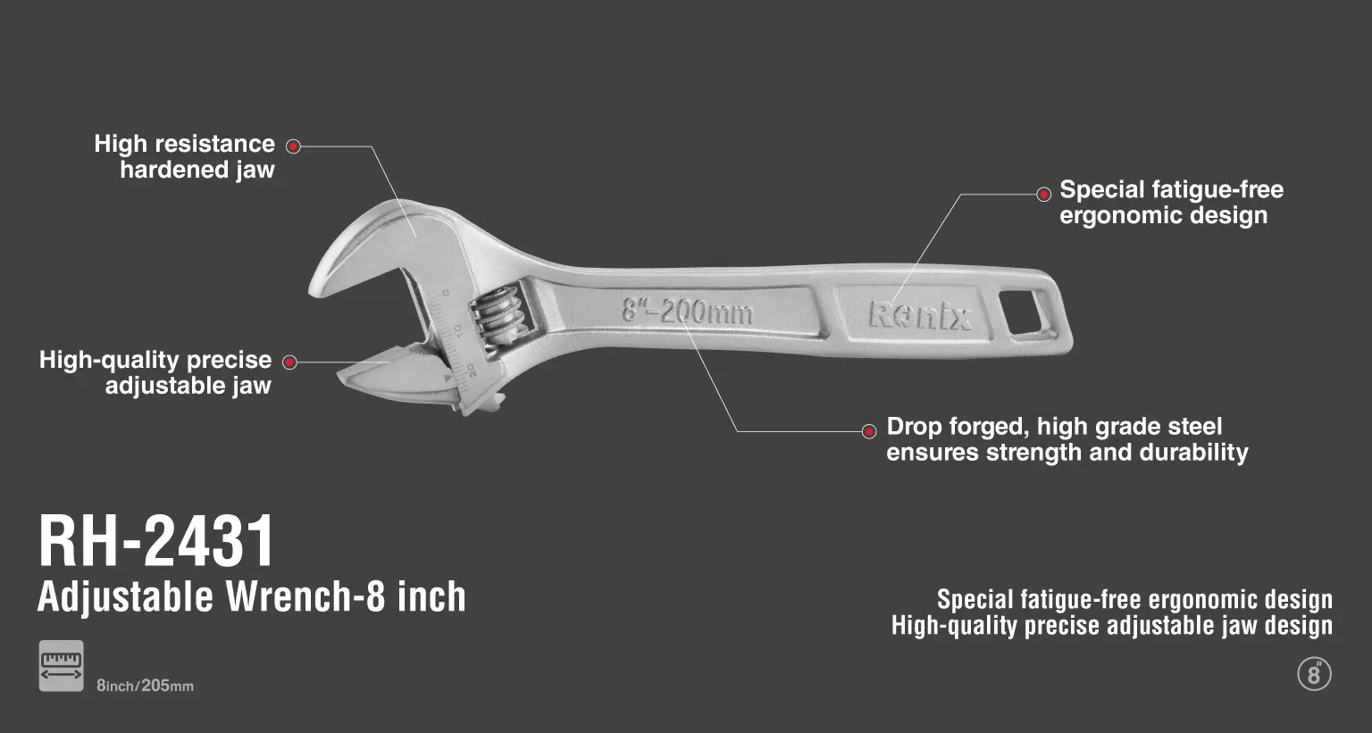 Adjustable Wrench 8 inch-Chrome Series