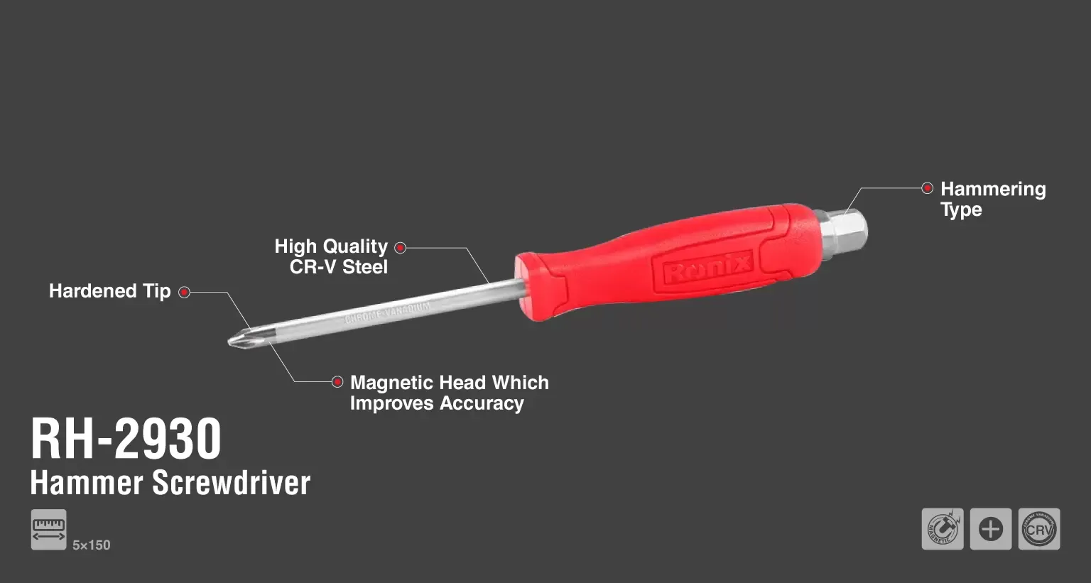 Hammering Screwdriver 5x150mm Phillips
