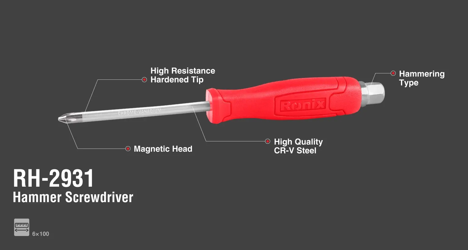Hammering Screwdriver 6x100mm Phillips