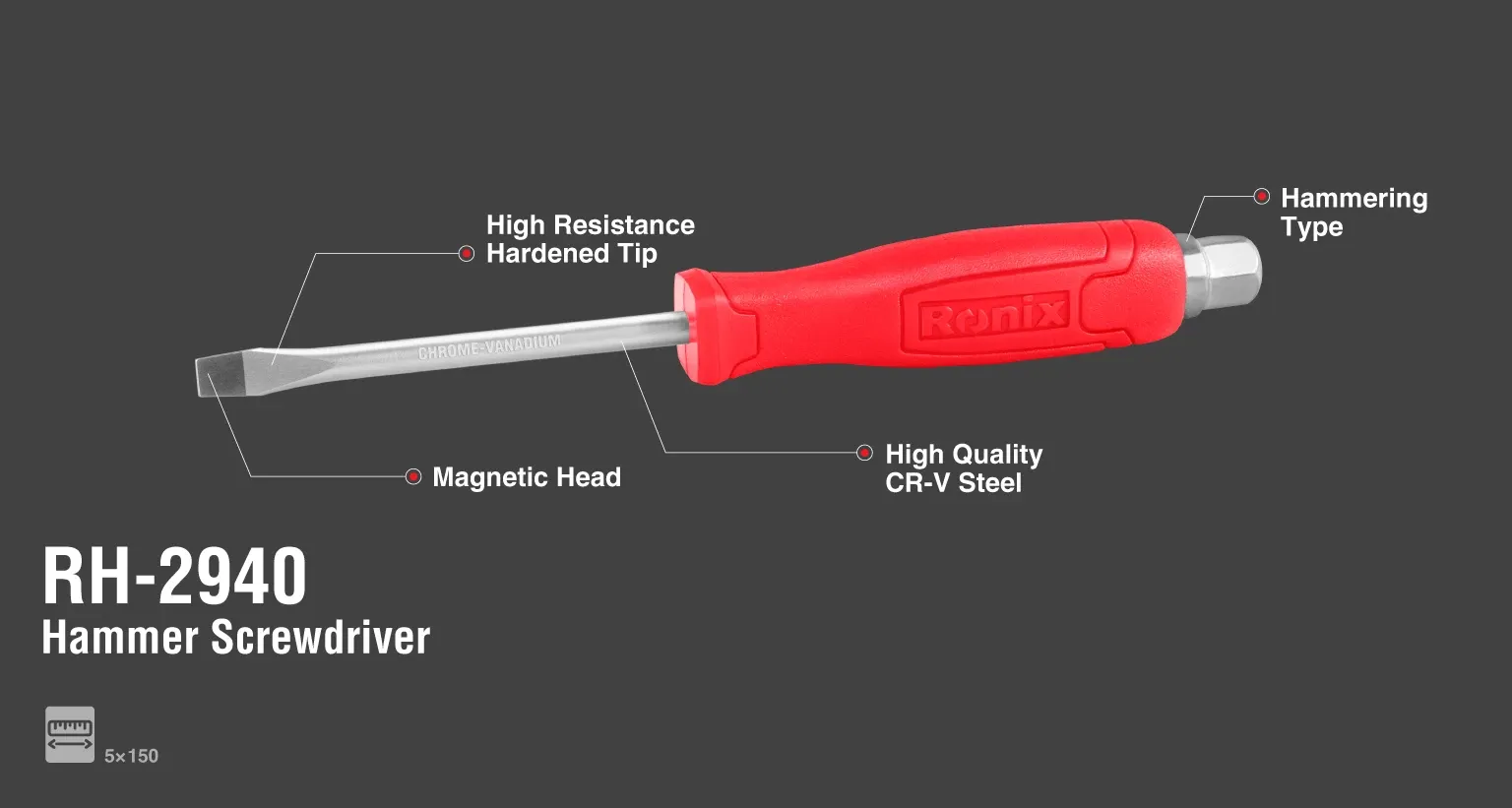 Hammering Screwdriver 5x150mm Slotted