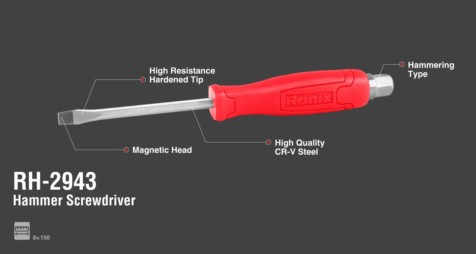 Hammering Screwdriver 8x150mm Slotted