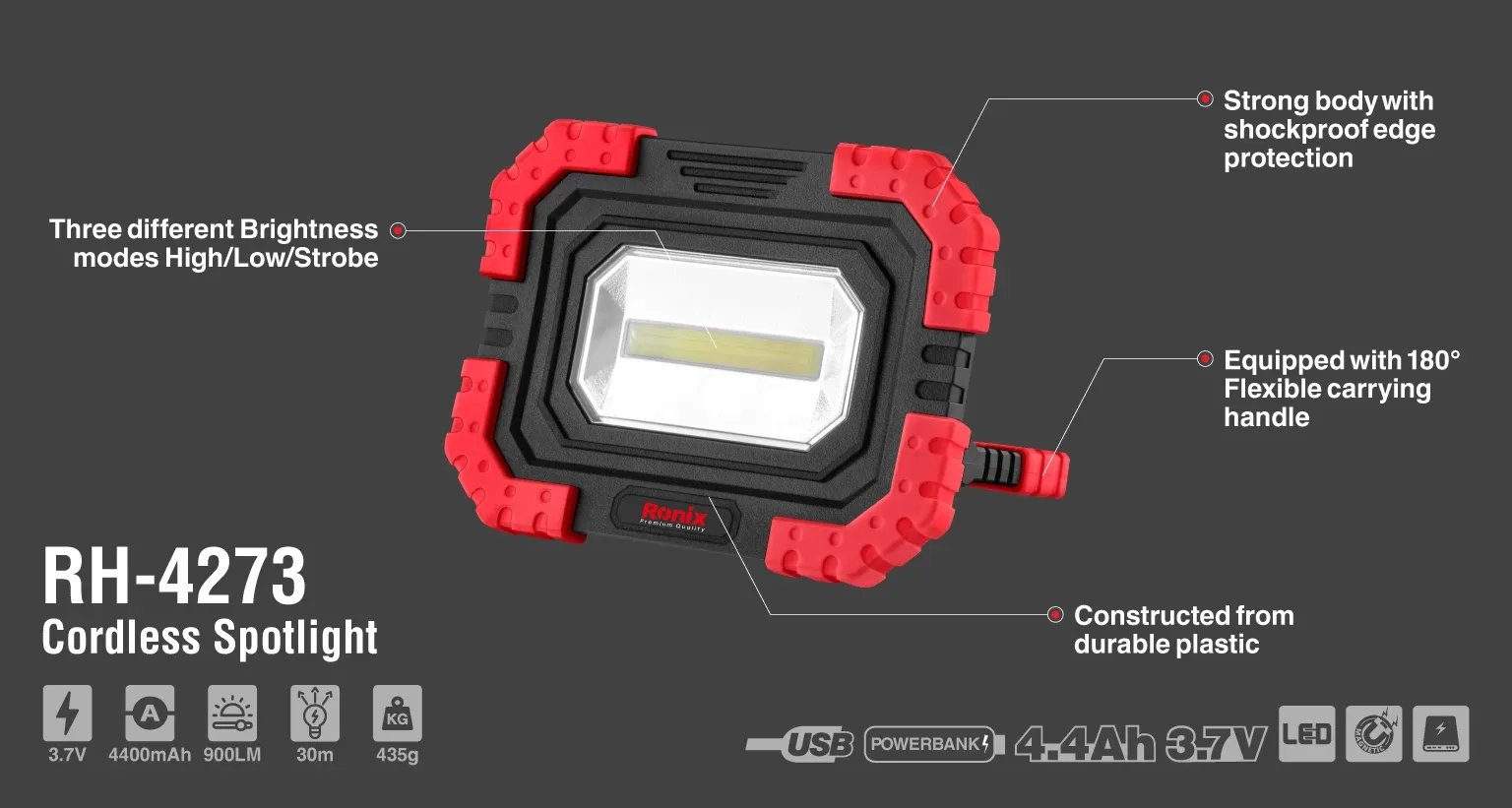 3.7v Cordless Spotlight 900lm