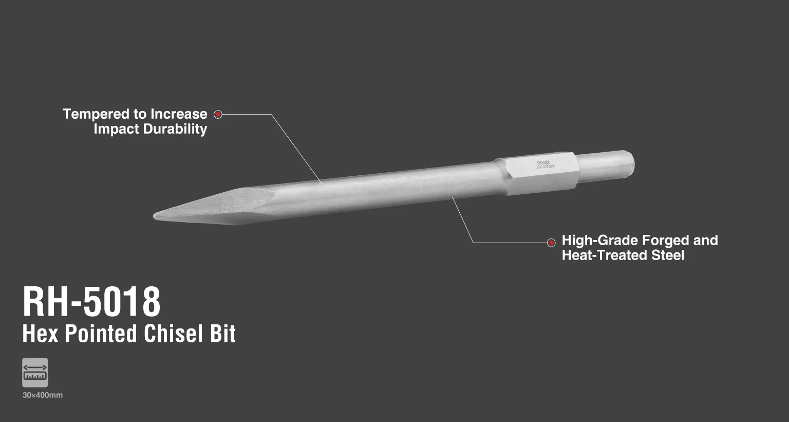 Hex Pointed Chisel Bit 30x400