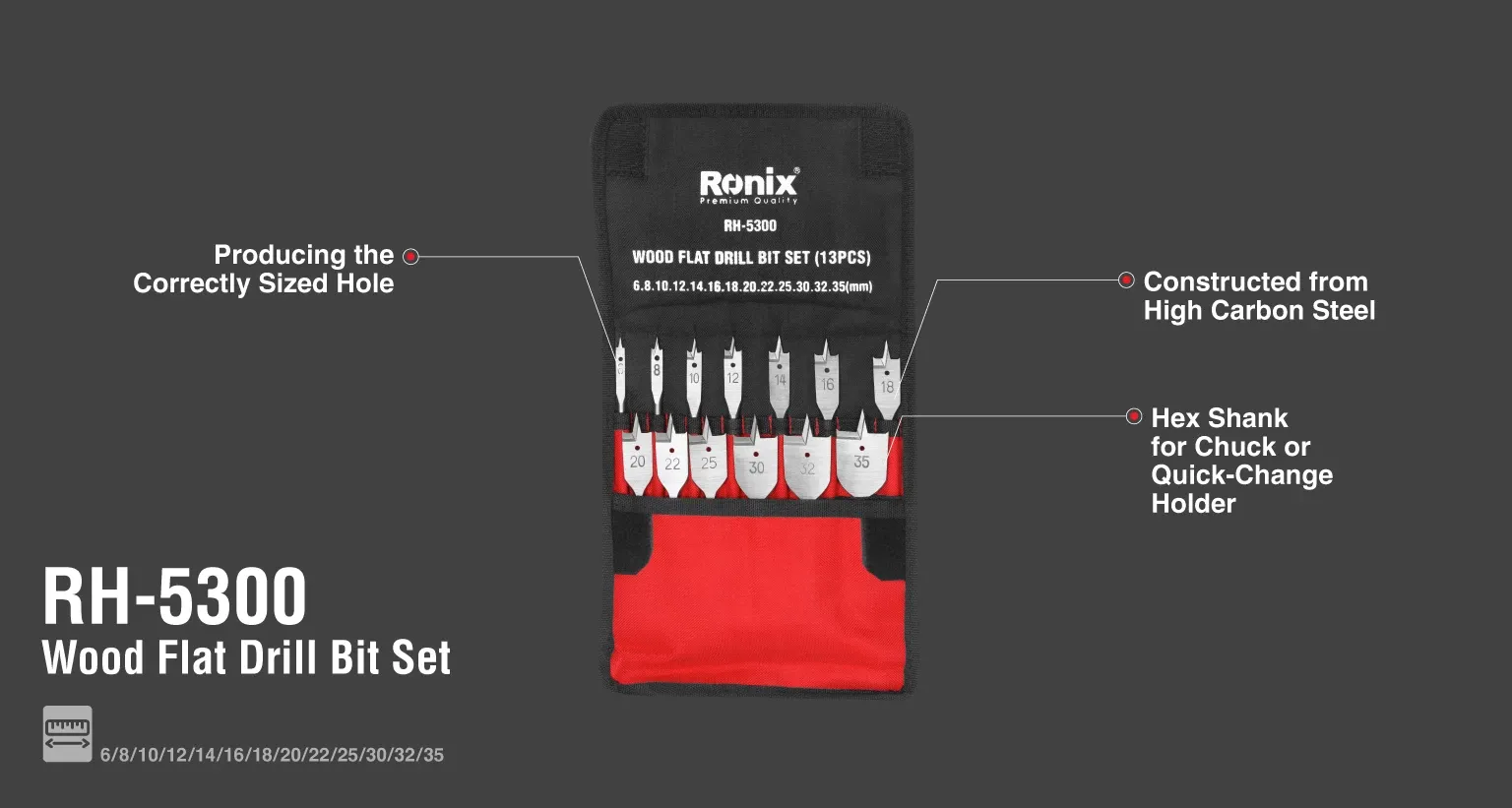 Wood flat drill bit set (13pcs)