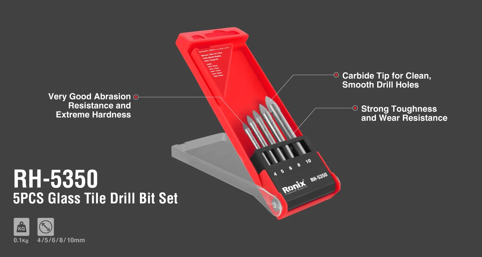 Glass & Tile Drill bit set 5pcs