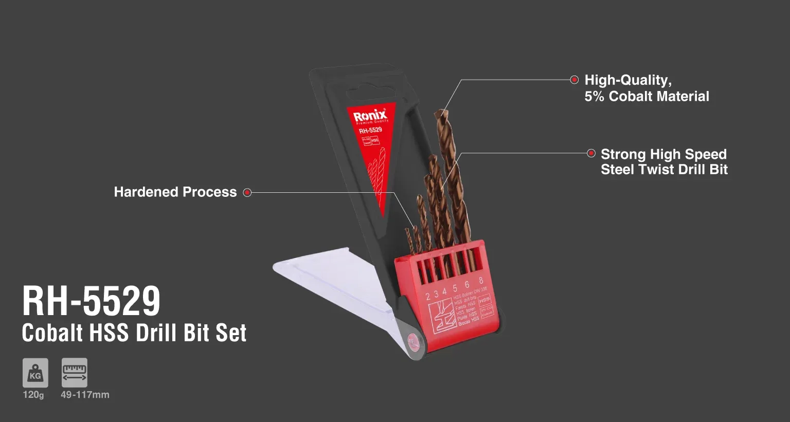 5%cobalt HSS drill bit set (2,3,4,5,6,8mm)