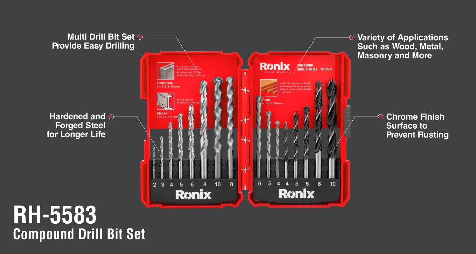 Compound Drill Bit Set 16pcs HSS
