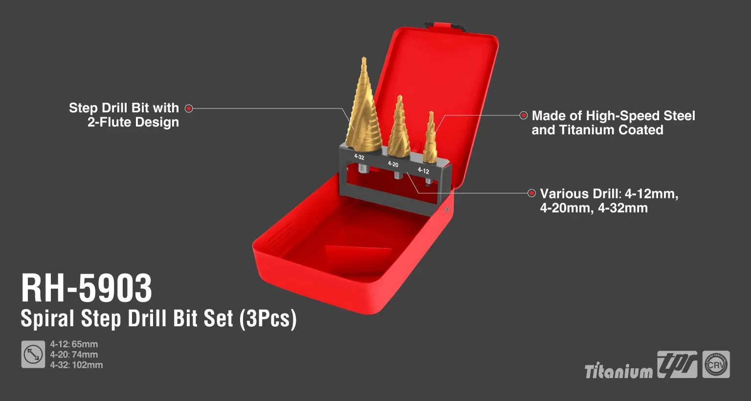 Spiral Step Drill Bit Set 3pcs