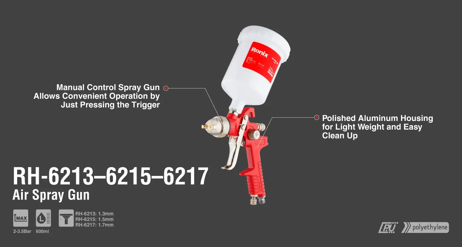 1.7mm Air Spray Gun 600 CC METAL Plastic Cup