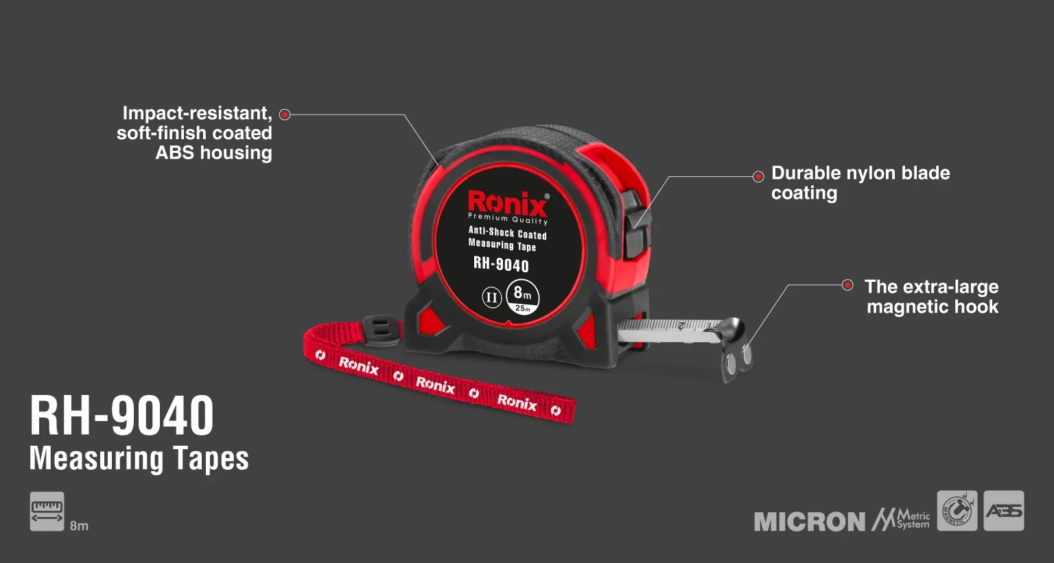 Anti-Shock Coated Measuring Tape 8 meter
