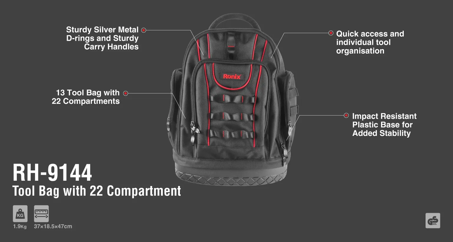 Tool Bag with 22 compartments 13 inch