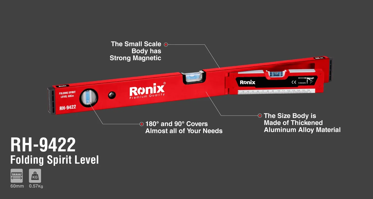 Folding spirit level 600mm