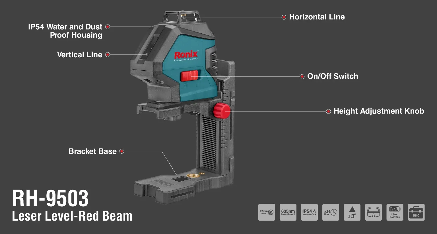 Professional 360°H Plus V-line& Cross-line Laser Level 50M