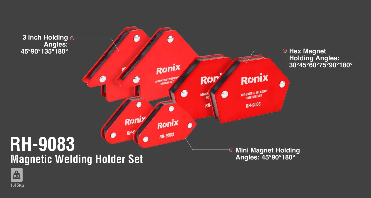Magnetic Welding Holder Set(2pcs Mini, 2pcs 3 Inch, 2pcs hex Magnet)