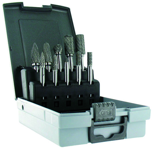 Set of tungstene carbide rotary burrs Ø6 - Ø12 mm, 6mm shank, 10 pcs