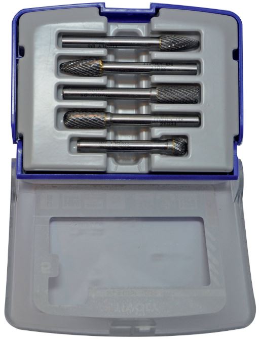 Pöördviilide komplekt, kõvasulamist. Komplektis 5 erineva kujuga Ø8 mm pöördviili. Kinnitus Ø6mm "Half-box"
