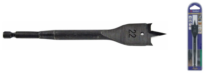 Flat wood drill 20 mm, reinforced body, 1/4 hex shank