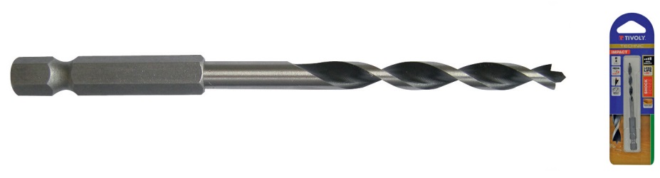 Wood drill bit 6x112 mm, 1/4 Hexagonal shank
