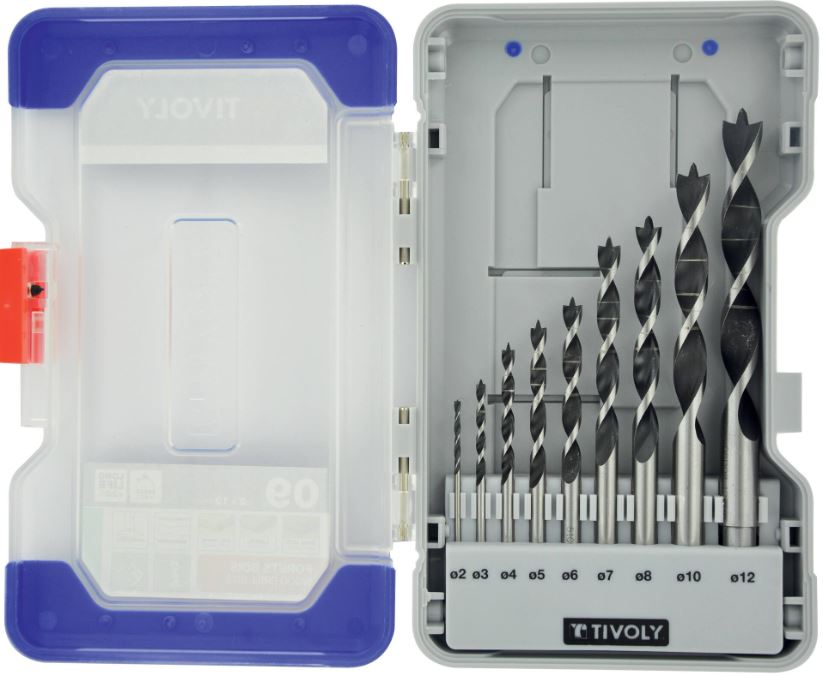 Wood drill bit set 2 - 12mm, 3-point fluting, SLR graduated
