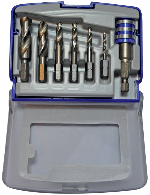 Metal drills set 3-10mm, 7pcs, HSS, 1/4" hex shank, "Half-box"