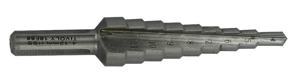 Pakāpjveida urbis HSS,  Ø4-12 mm. Solis 1mm. Taisna rieva. Bez pārklājuma. T Line