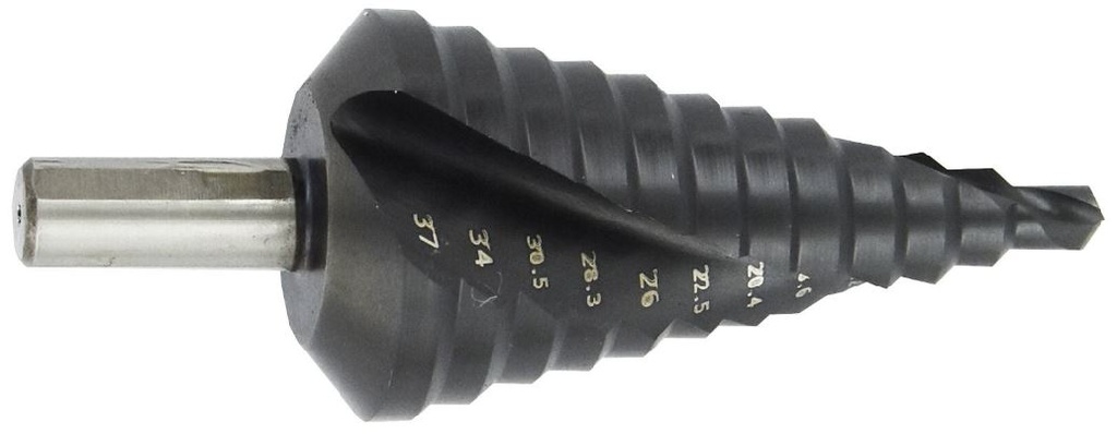 Step taper drill HSSE5, Ø6-37mm, Helical flute, TiAlN coating