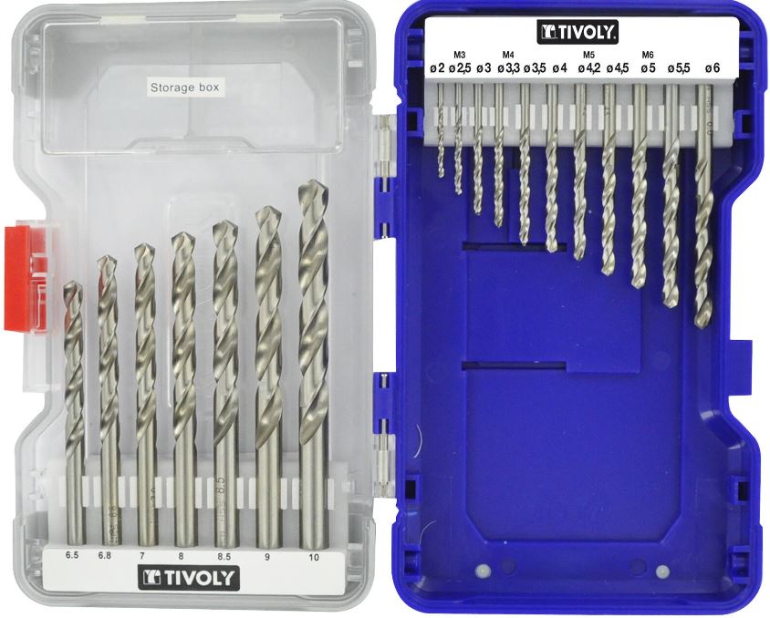 Tivoly urbju komplekts metālam 2-10 mm, HSS, 18gab