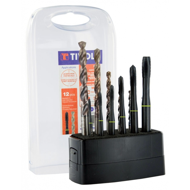 Tivoly vītņgriežu un urbju komplekts 12 gab, MGTI M3-M10 + 6 TBX HSS-Co urbji