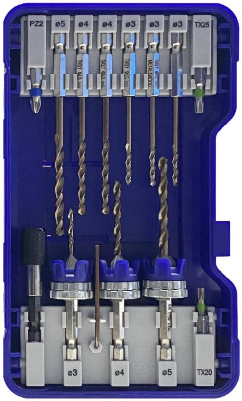 2-in-1 HSS wood/metal drill and countersink bit kits + 6 HSS drill bits + 3 stainless steel bits + accessories