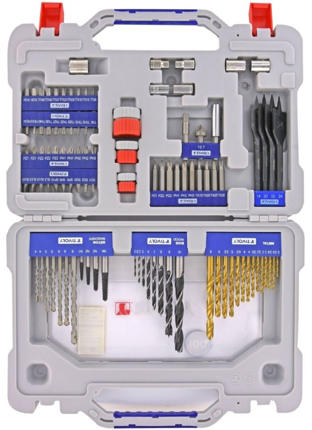 Drills set Multi Material - for metal, wood, concrete and tiles + accessories - 100pcs