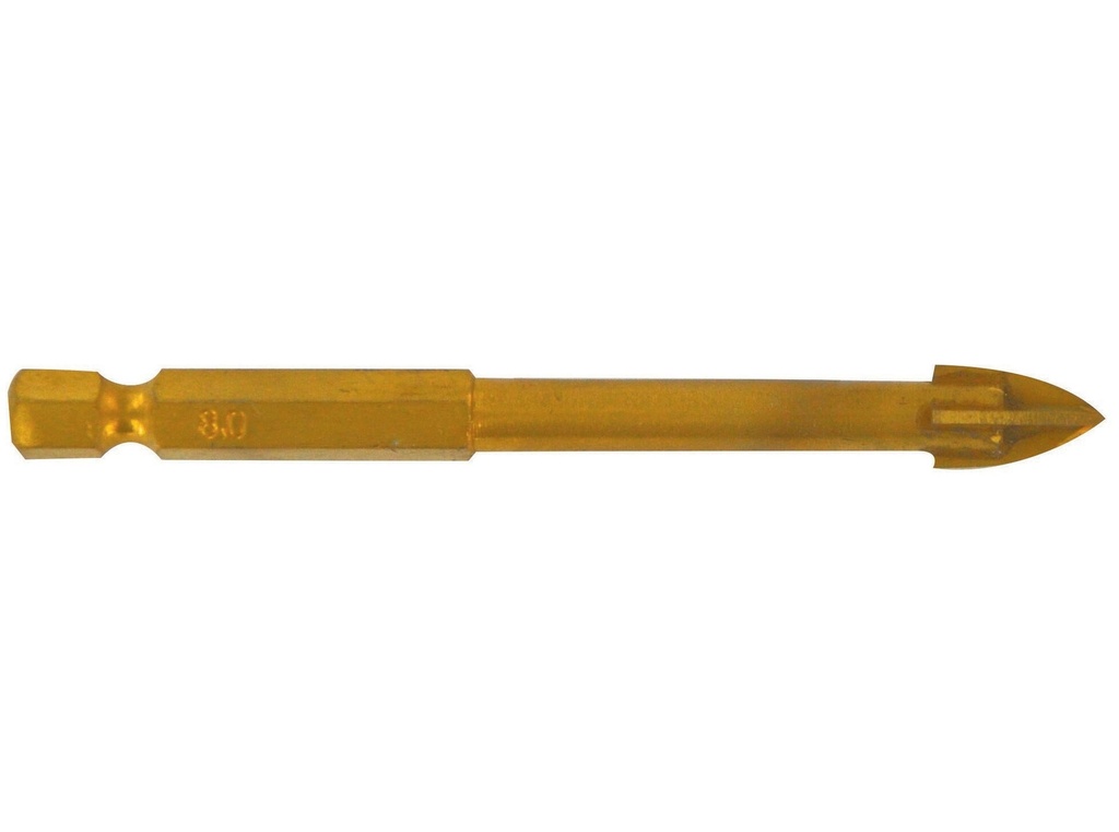 Glass drill bit with 4 cutting edges, 1/4" HEX shank, Ø6mm