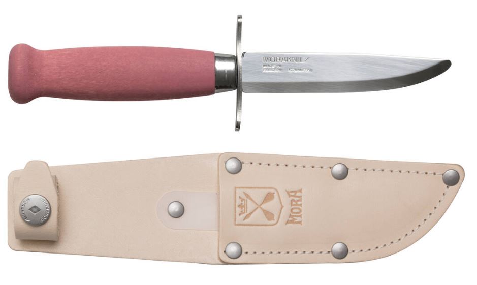 Kids knife Morakniv Scout 39 Safe, leather sheath and double finger guard, Lingonberry
