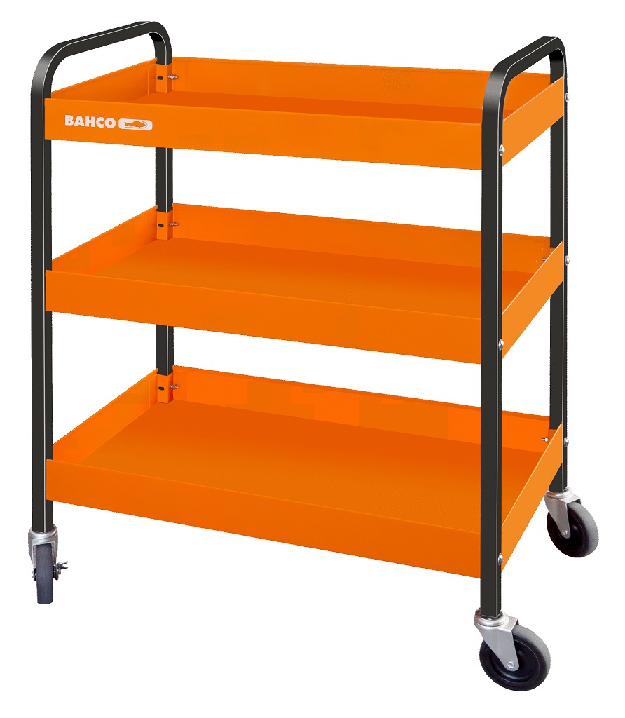 Ratiņi uz riteņiem ar 3 plauktiem, oranži, 759x432x1025mm