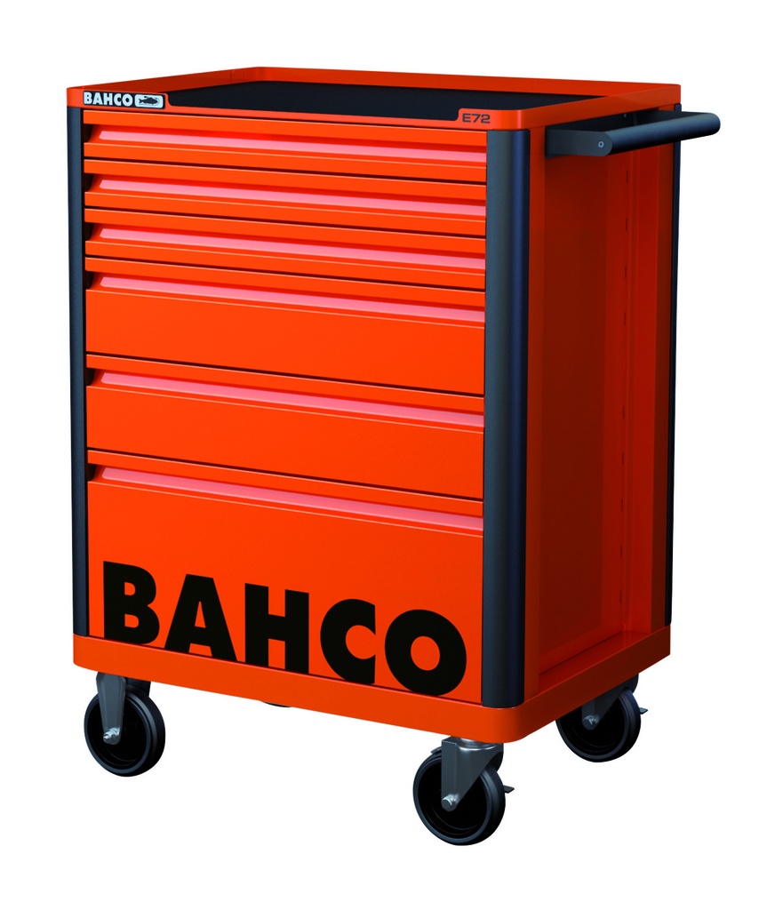 Orange tool trolley on wheels E72 with 6 drawers 675x500x950mm