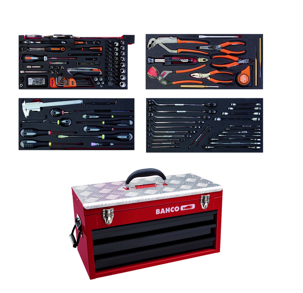 Aviation MRO mechanics tools in foam set 152 pcs in HD metal ridgid case 300x257x523 mm, inch sizes 1/4" and 3/8"