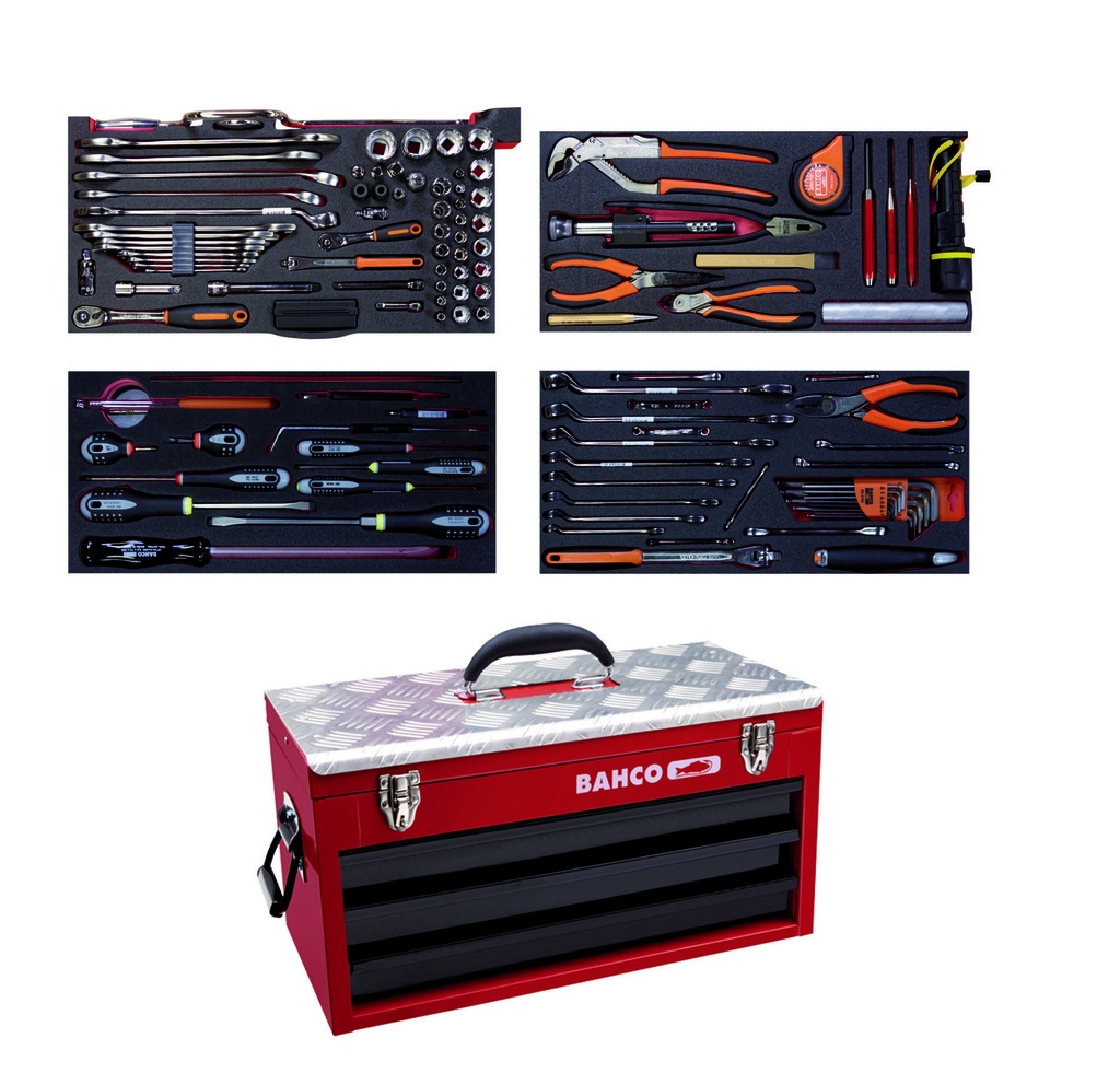 Aviation MRO mechanics tools in foam set 134 pcs in HD metal ridgid case 300x257x523 mm, inch sizes 1/4" and 3/8"