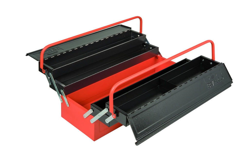 Metal tool box with 5 comparements orange/black