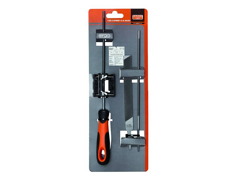 Chainsaw sharpening files set with filing guide (two round and one flat)  4,0mm with handle