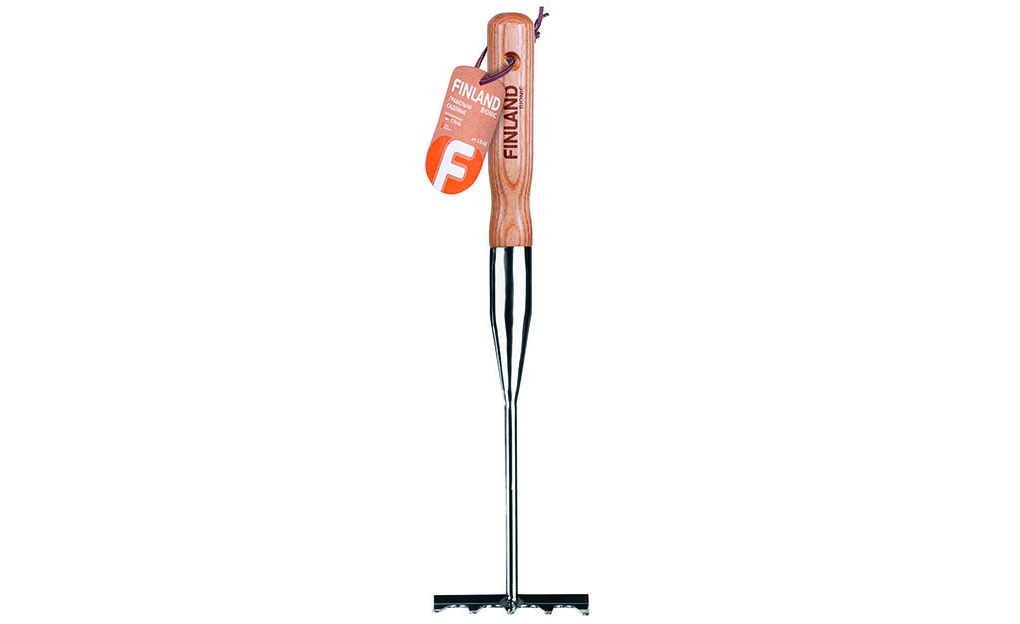 Stainless steel small garden rake with wooden handle