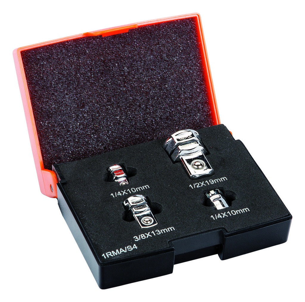 Narre-lehtsilmusvõtmete adapterite kmpl 4 osa (10mm-1/4", 13mm-3/8", 19mm-1/2", 10mm-1/4" kuuskant otsakutele)