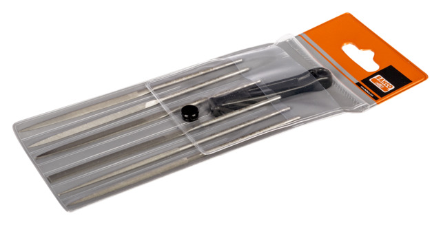 Needle file set 140mm 6 pcs + handle dead smooth cut