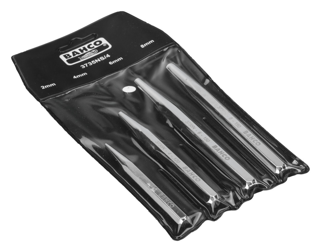 Center punch set 2,4,6,8mm 4 pcs in plastic wallet